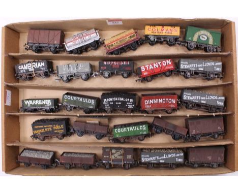 Twenty five 4-wheeled goods wagons by Bachmann, Mainline &amp; Airfix, various types – tanks, opens, flats &amp; vans. Weathe