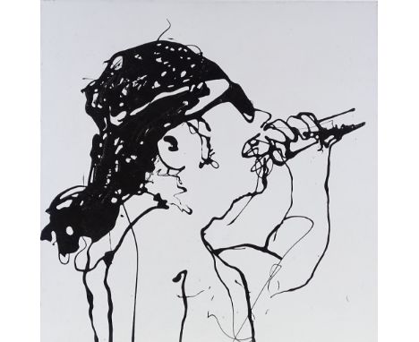 Oksana Leadbitter, oil on canvas, abstract, 2012, 24" x 24",and Thomas Kruger, lithograph, signed in pencil, image 8.5" x 15"