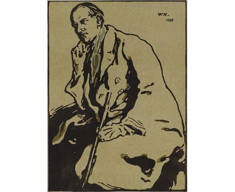 William Nicolson, wood engraving, portrait of James Pryde, 1899, 8" x 5.5", framed