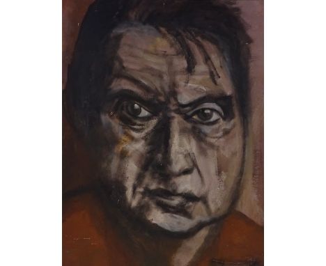 Oil on board, portrait of Francis Bacon, inscribed verso, 19" x 15" framed