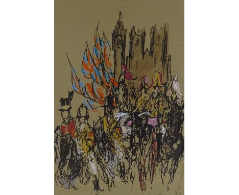 Feliks Topolski, colour screen print, Royal Wedding, signed in pencil, from an edition of 250, image 22" x 15", framed
