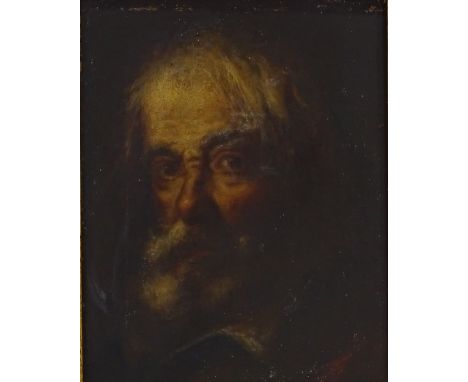 An 18th century oil on canvas, portrait of a bearded man, 10" x 8", framed