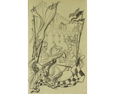 Van Rossem, an original copper plate, Medieval tournament, together with the matching print, 6.5" x 4", mounted in original f