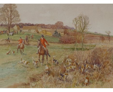 R H Buxton (born 1871), a watercolour, a foxhunting scene, signed, 11" x 15", framed
