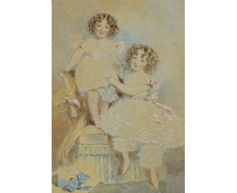 Alfred Edward Chalon (1780 - 1860), watercolour, portrait of 2 girls, signed and dated 1830 with inscription verso, 13" x 9",