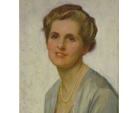 An early to mid-20th century oil on canvas, head and shoulders portrait of a woman, unsigned, 16" x 12", framed