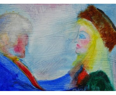 Sven Berlin (born 1911), oil on board, self portrait with the artist's wife, signed with further information verso, 12" x 16"
