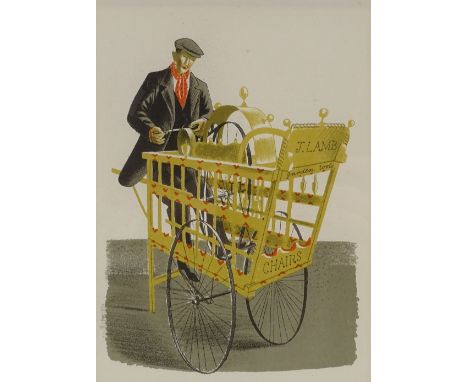 Eric Ravilious (1903 - 1942), lithograph, knife grinder, circa 1938, 7.5" x 5.5", framed