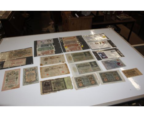 Three First Day covers and collection of bank notes including £20 note, £5 note, £1 notes, 10 shilling notes etc. 