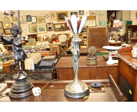 A silvered Art Deco design lamp in the form of a lady
