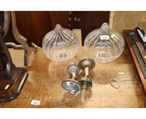 A pair of fluted glass pendant light fittings by Jim Lawrence of Hadleigh