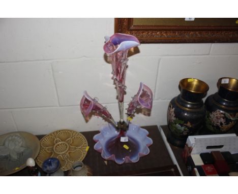 A Victorian pink tinted Vaseline glass epergne AF