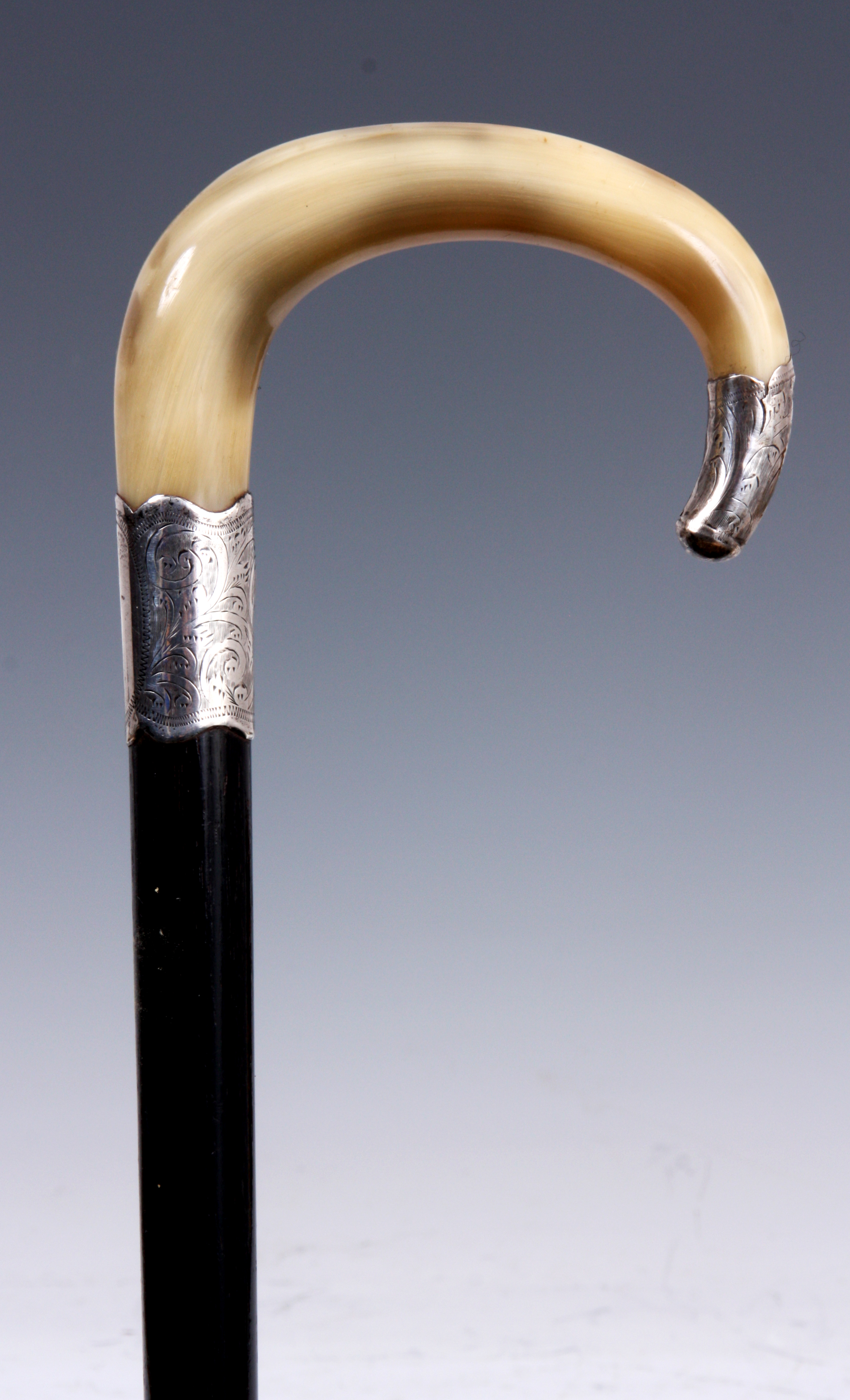 A LATE 19th CENTURY HORN HANDLED WALKING CANE the curved handle having