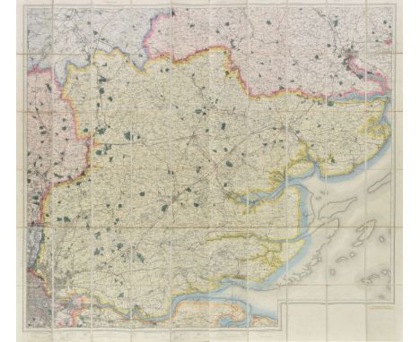 Essex. Untitled Ordnance Survey map, sold by Edward Stanford Ltd. 1914, large engraved map with bright contemporary outline c