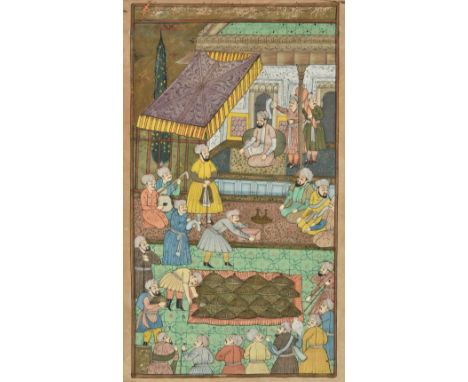 Indian School. Group of 5 miniatures, 20th century, gouache with pen-and-ink on wove paper, each on a leaf of possibly earlie