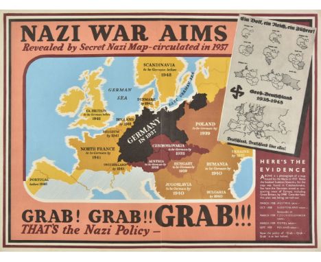 Propaganda map. Nazi War Aims, Grab! Grab! Grab!!!, circa 1940, colour photolithographic British propaganda map based on a ma