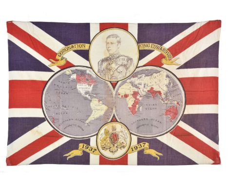 British Empire. Souvenir 'flag' for the coronation of Edward VIII, 1937, colour printed cotton 'flag' decorated with a double