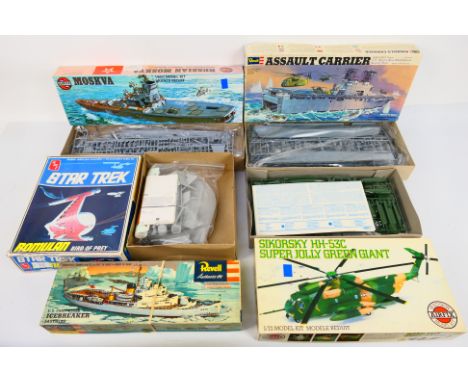 Airfix - Revell - AMT - 5 x boxed model kits including Assault Carrier in 1:720 scale, Super Jolly Green Giant helicopter in 