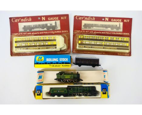 Graham Farish - Cav'ndish - Two N gauge locomotives with  a boxed N gauge coach and two N gauge kits. Lot includes Graham Far