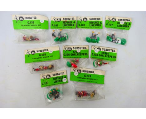 Subbuteo - 9 x unopened vintage bagged sets of figures and accessories including Trainers Bench Set # C139, Spare Goalkeepers