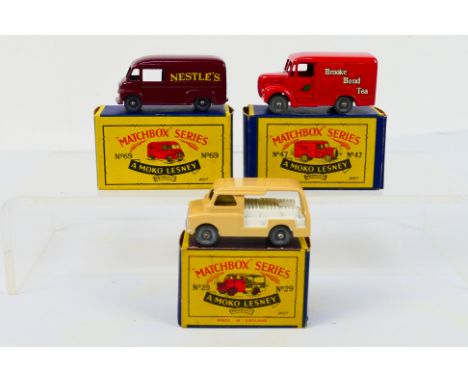 Matchbox - Moko - Lesney - Three boxed Matchbox regular wheels diecast model vehicles. Lot consists of Matchbox #29 Bedford M