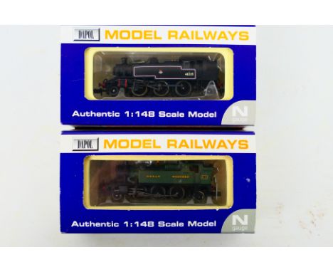 Dapol - Two boxed N gauge steam locomotives. Lot consists of Dapol ND064A Class Ivatt 2-6-2 Op.No. 41225 in BR black with ear