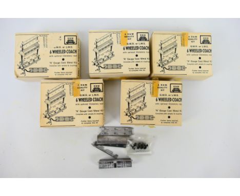 D&M - Five boxed white metal N Gauge GWR / LMS 6 Wheeled Coach kits. Lot contains D&M WNC151 (x2) WNC152 (x2) and WNC153. Kit