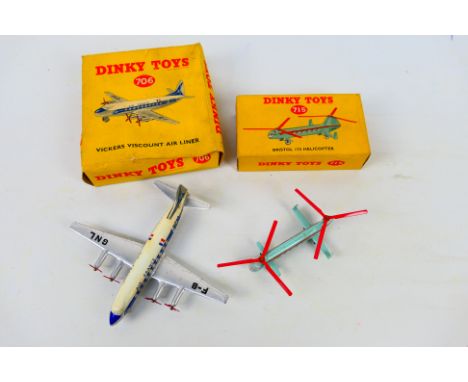 Dinky Toys - Two boxed diecast model aircraft. Lot consists of Dinky Toys #706 Vickers Viscount Air Liner; together with #715