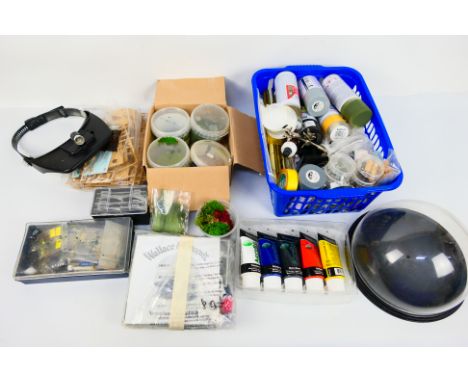 Humbrol - Airfix - Reeves - A used collection of model making equipment and accessories which includes acrylic paints, spray 