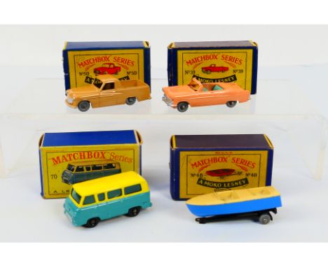 Matchbox - Moko - Lesney - Four boxed Matchbox regular wheels diecast model vehicles. Lot consists of Matchbox #39 Ford Zodia