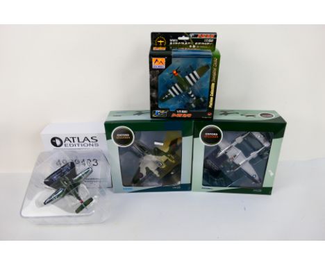 Oxford Aviation - four 1:76 (OO scale) diecast models comprising Oxford Aviation Front Line Fighters Lockhead P38J Lightning 
