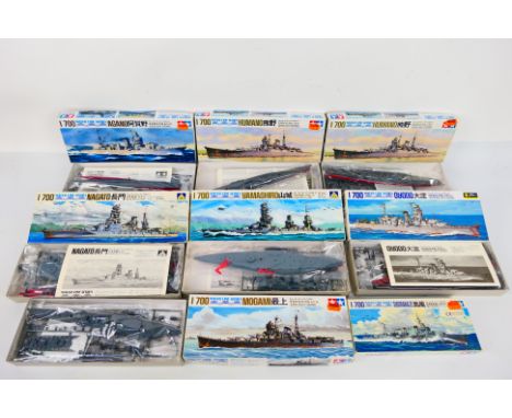 Tamiya - Aoshima - Fujimi - 8 x boxed Japanese battle ship model kits in 1:700 scale including Nagato, Yamashiro, Mogami, Aga