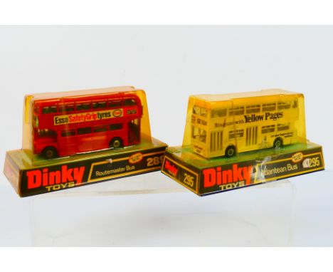 Dinky Toys - Two boxed diecast Dinky Toy model buses. Lot consists of #289 Routemaster Bus; together with #295 Atlantean Bus 