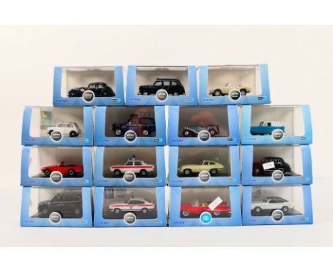 Oxford Automobile Company - 15 diecast 1:76 scale model motor vehicles, various,  all appear mint in rigid transparent boxes 