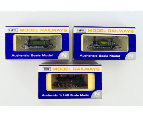 Dapol - Three boxed N gauge steam tank locomotives from Dapol. Lot consists of Dapol ND-100F Terrier Tank 0-6-0 Op.No. 8 'Fre