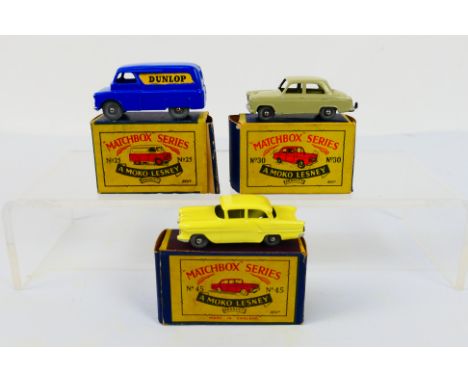 Matchbox - Moko - Lesney - Three boxed Matchbox regular wheels diecast model vehicles. Lot consists of Matchbox #25 Bedford 1