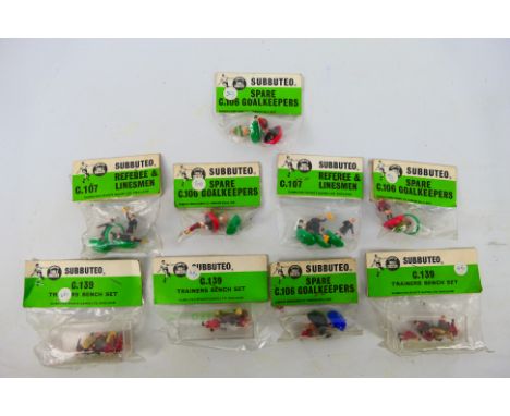 Subbuteo - 9 x unopened vintage bagged sets of figures and accessories including Trainers Bench Set # C139, Spare Goalkeepers