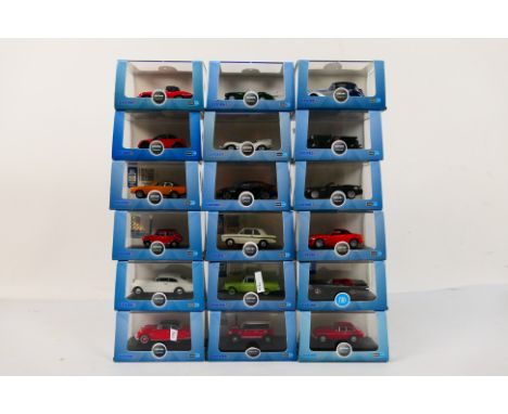 Oxford Automobile Company - 18 diecast 1:76 scale model motor vehicles, various,  all appear mint in rigid transparent boxes 