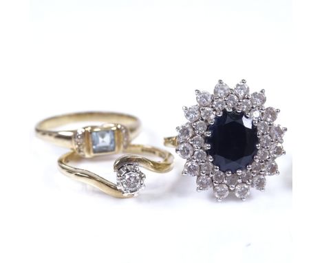 6 9ct gold stone set rings, stones include diamond, sapphire and mystic topaz, 14.2g total (6)All generally good overall cond