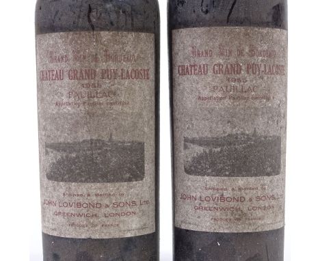 2 bottles Chateau Grand Puy-Lacoste, Pauillac, Vintage 1955 