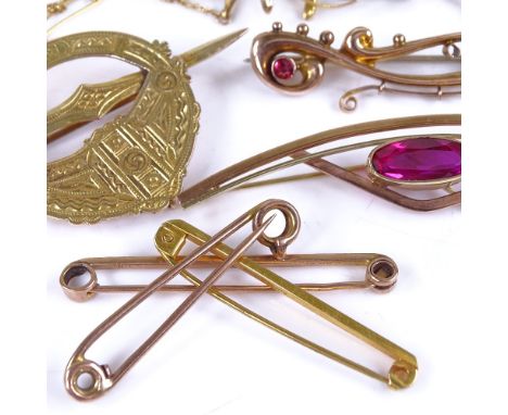 Various 9ct gold brooches, including some stone set, 26.5g totalLot sold as seen unless specific item(s) are requested 