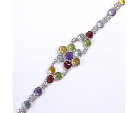 A modern handmade sterling silver multi-colour quartz bracelet, bracelet length 19cm, 4.9gVery good original condition, no ob