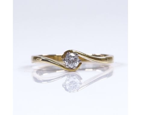 An 18ct gold 0.15ct solitaire diamond crossover ring, setting height 5mm, size O, 2.6gVery good original condition, diamond h