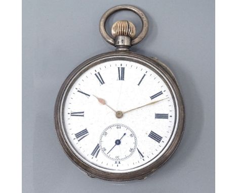 A 19th century Swiss silver open-face top-wind pocket watch, examined by J W Benson, white enamel dial with painted Roman num
