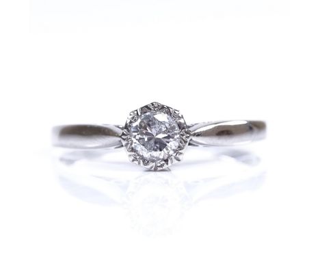 A late 20th century 9ct white gold 0.25ct solitaire diamond ring, size R, 2gVery good original condition, diamond has clean f