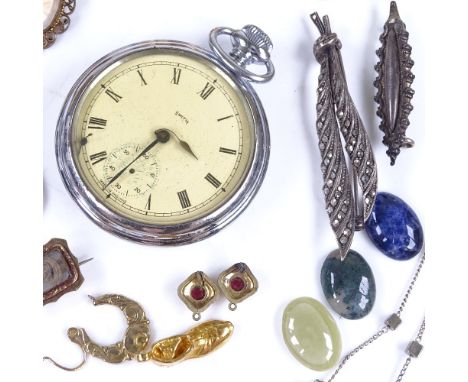 Various jewellery including 9ct brooch, memorial hair brooch, Smiths pocketwatch etcLot sold as seen unless specific item(s) 
