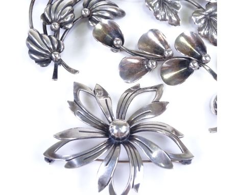 NIELS ERIK FROM - 5 vintage Danish stylised sterling silver floral brooches, largest length 64.9mm, 41g total (5)All in good 