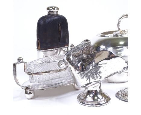 Various silver plate, including tureen and cover, glass sweet meat dish, stilton scoop, sauce ladles etcLot sold as seen unle