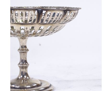 A George V silver pedestal dish, circular lobed form with pierced bowl and crossover decorated ring, by Mappin & Webb Ltd, ha