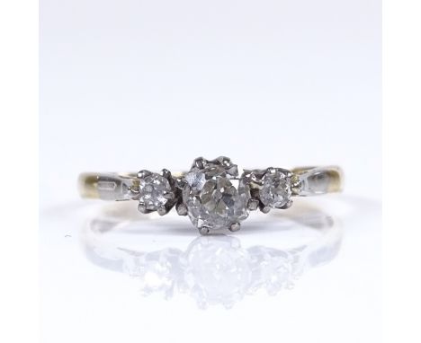 An early 20th century 18ct gold 3 stone diamond dress ring, total diamond content approx 0.4ct, setting height 5.2mm, size O,